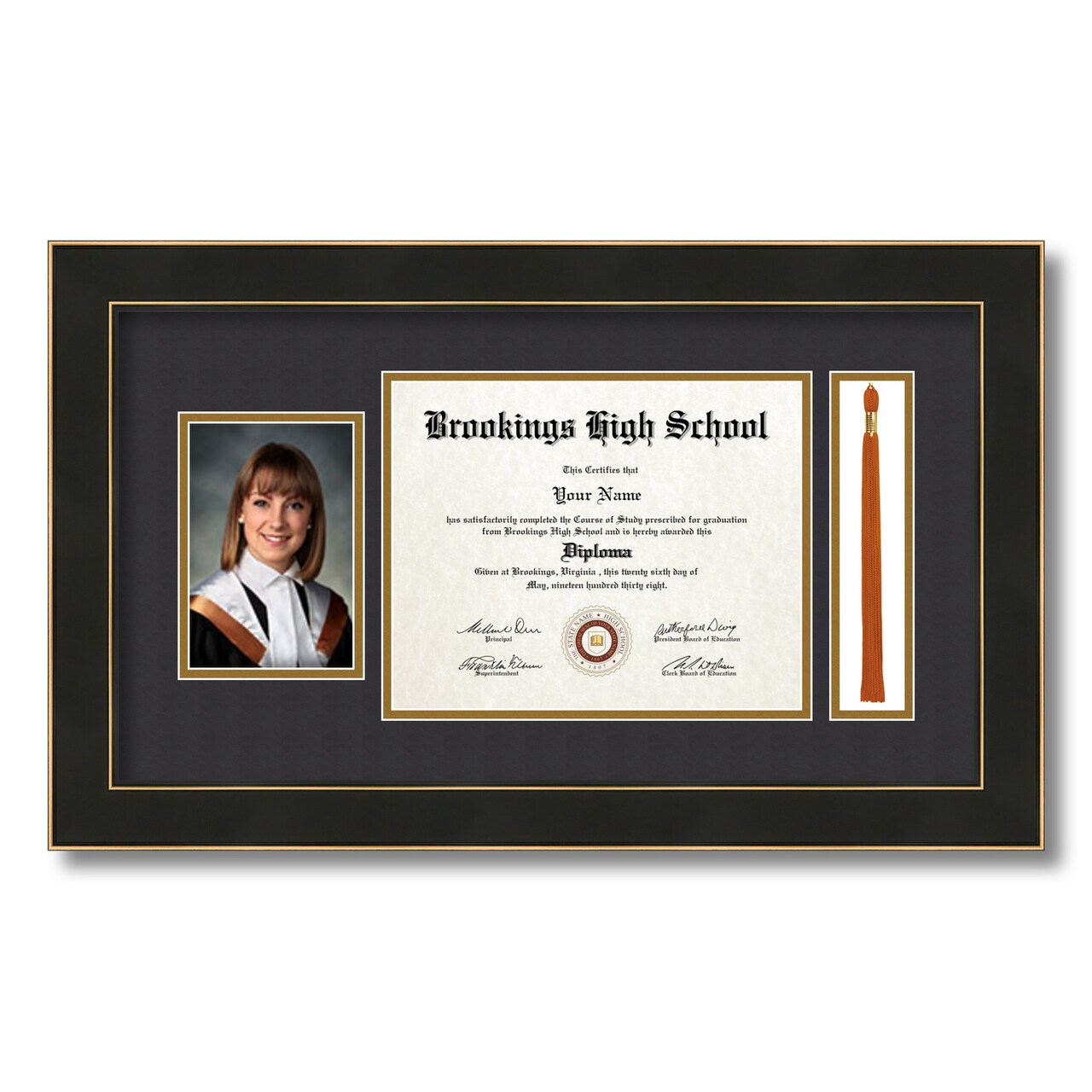ArtToFrames 8x10 inch Diploma Frame with 4x6 Inch Image Opening and Tassel Opening - Framed with Black and Gold Mats, Comes with Regular Acrylic and Sawtooth Hanger for Wall Hanging (DIT-8x10)